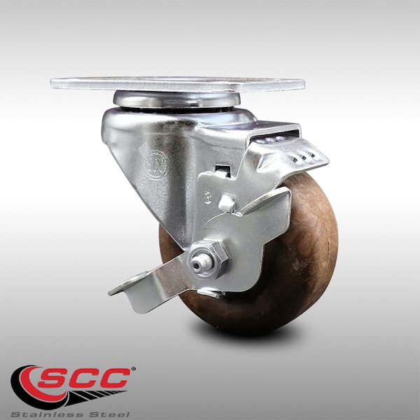 3 Inch SS High Temp Glass Filled Nylon Swivel Top Plate Caster with Brake SCC